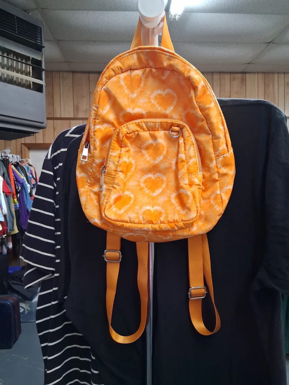 Orange Heart Print Mini Backpack